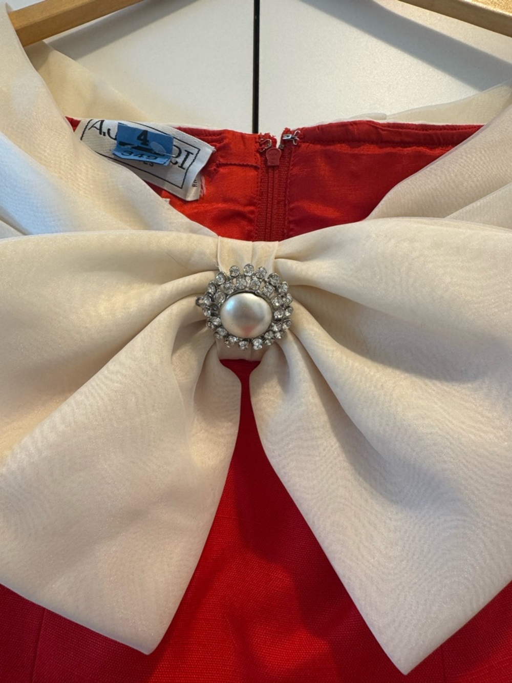 A.J. Bari Red Strapless Dress with Ivory Bow Collar - Picture 3 of 3